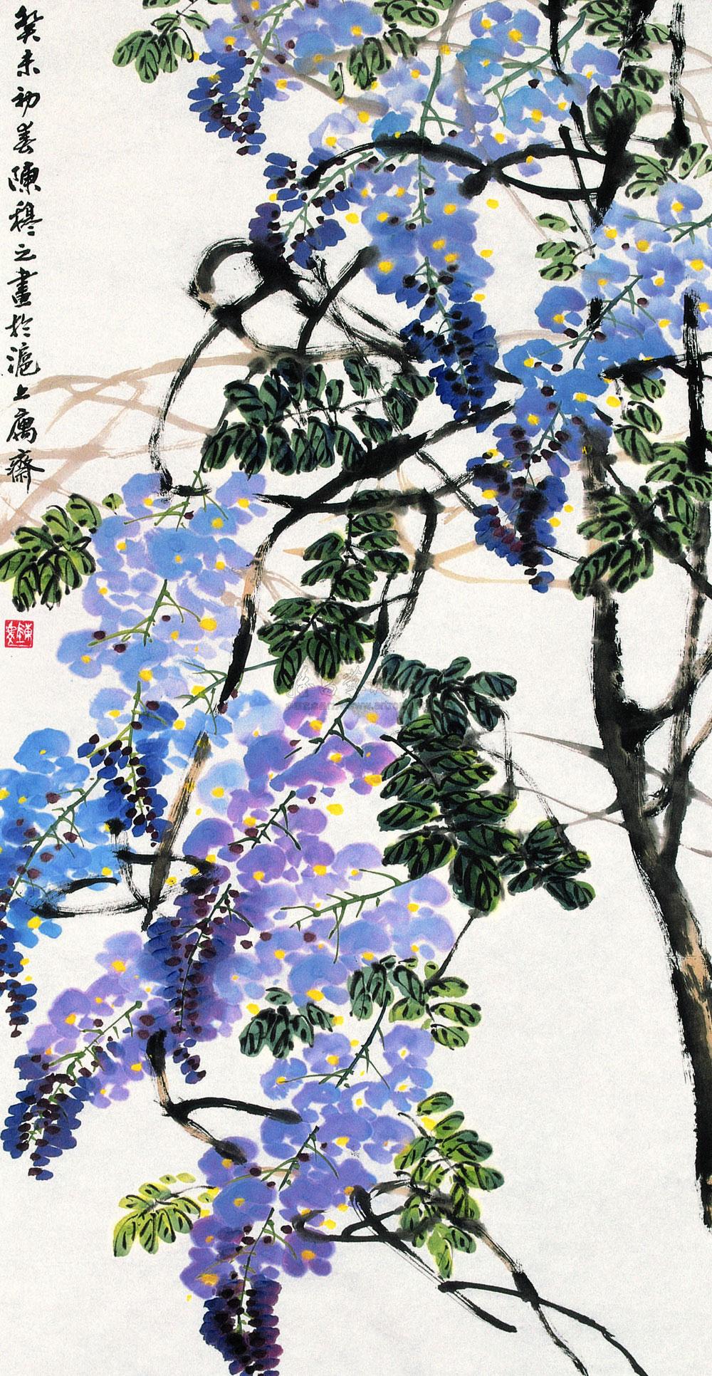 0566 紫藤 镜心 设色纸本