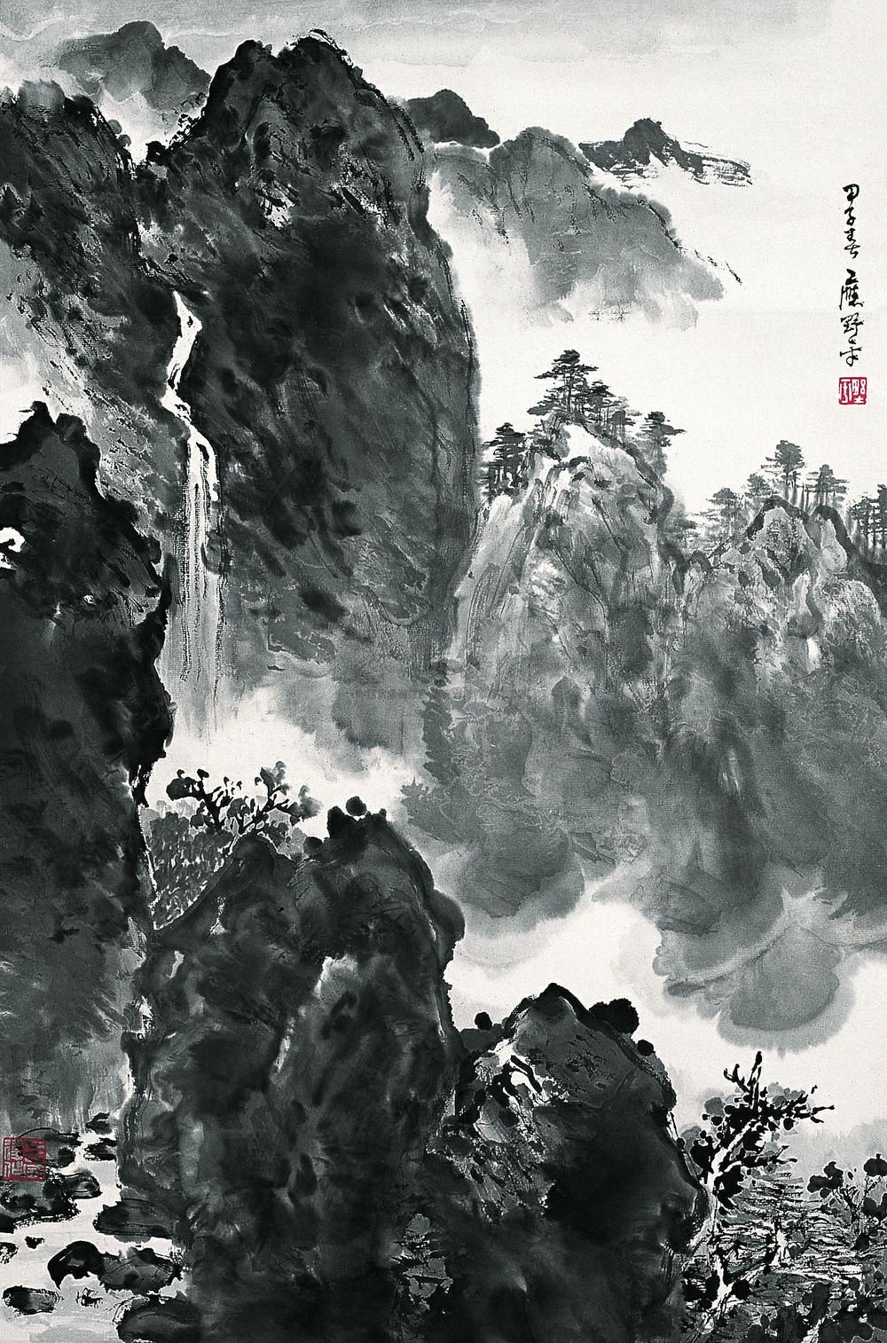 0265甲子1984年作黄山烟雨图立轴水墨纸本