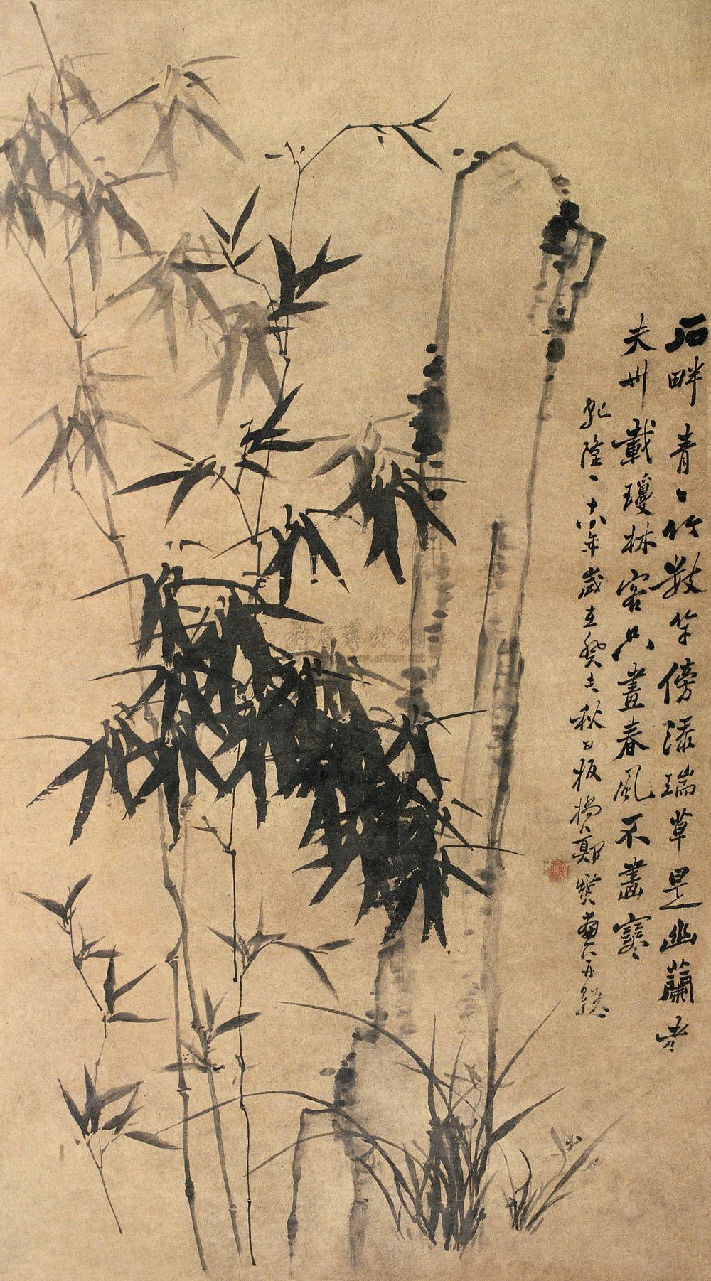 0141 竹石幽兰 立轴 水墨纸本