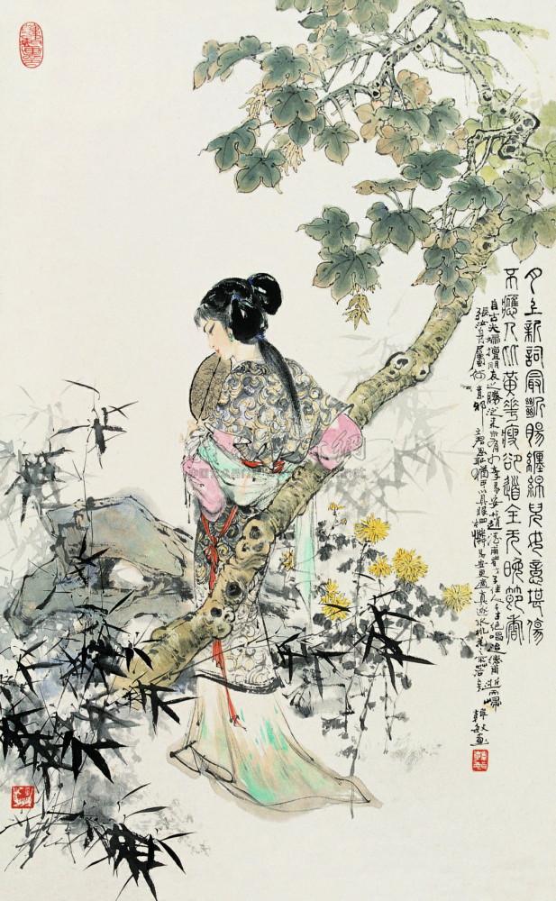 0331人比黄花瘦立轴设色纸本