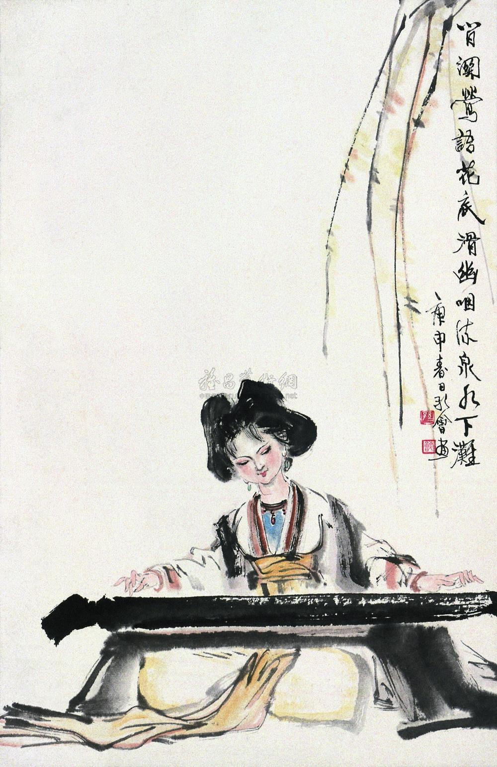 0309 抚琴图 立轴 设色