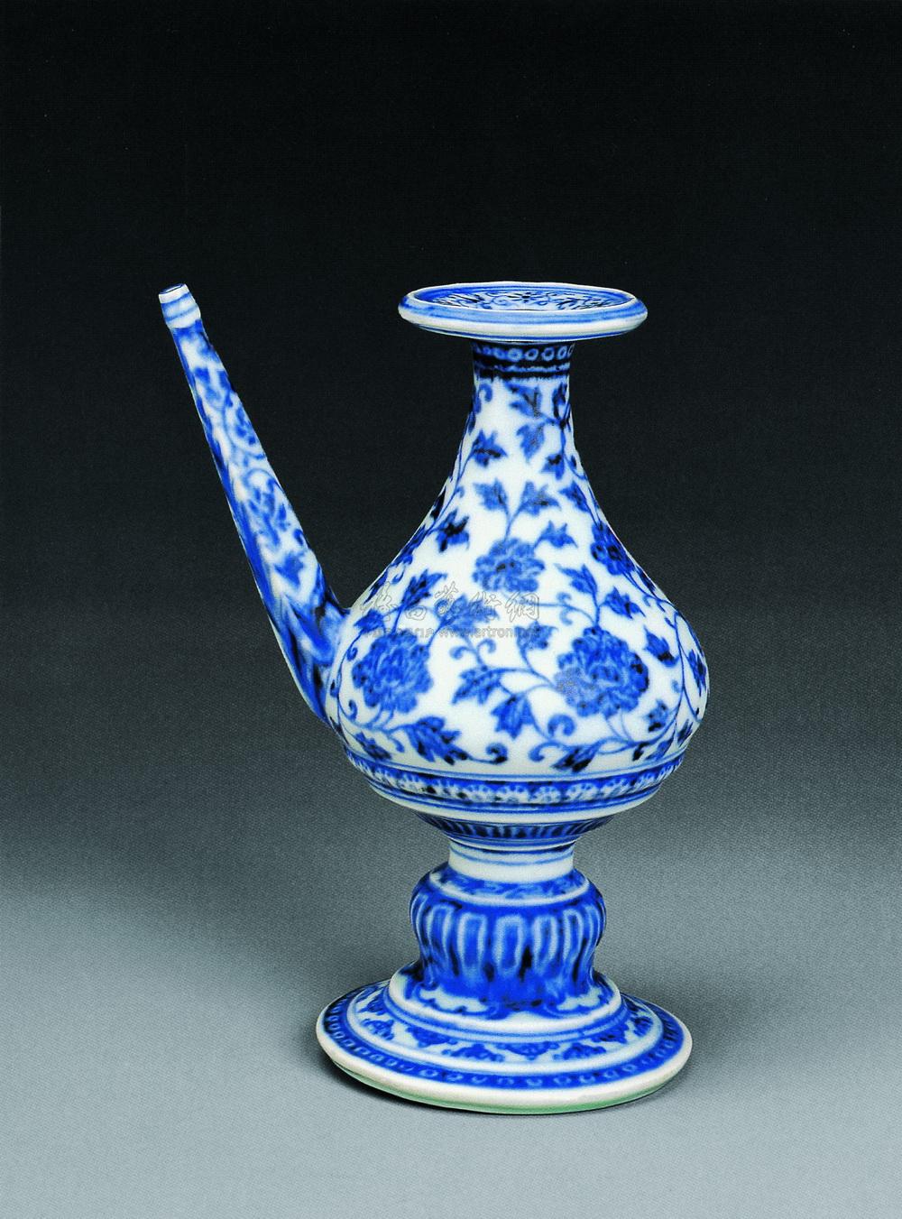【明永乐 青花缠枝牡丹长流高足净水壶】拍卖品_图片_价格_鉴赏_明代