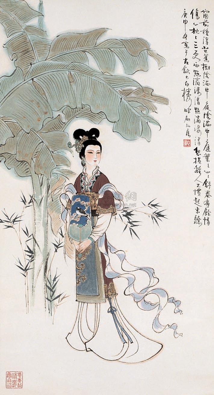 0268芭蕉仕女图立轴设色纸本