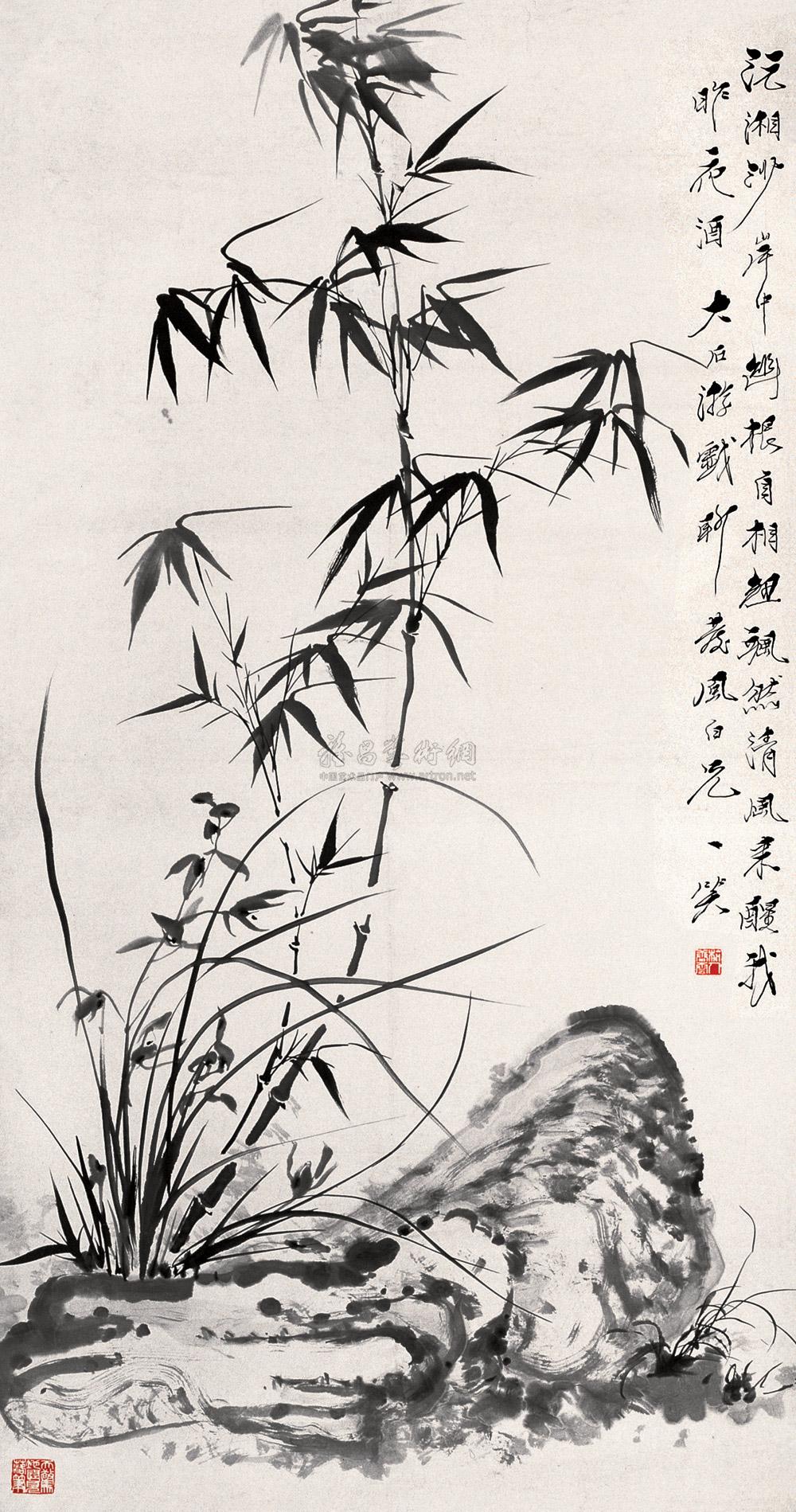 1214 兰竹双清 立轴 水墨纸本