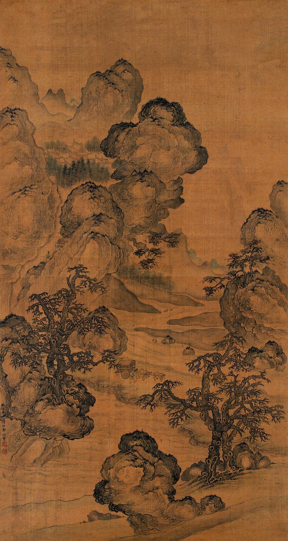 0091关山行旅立轴绢本