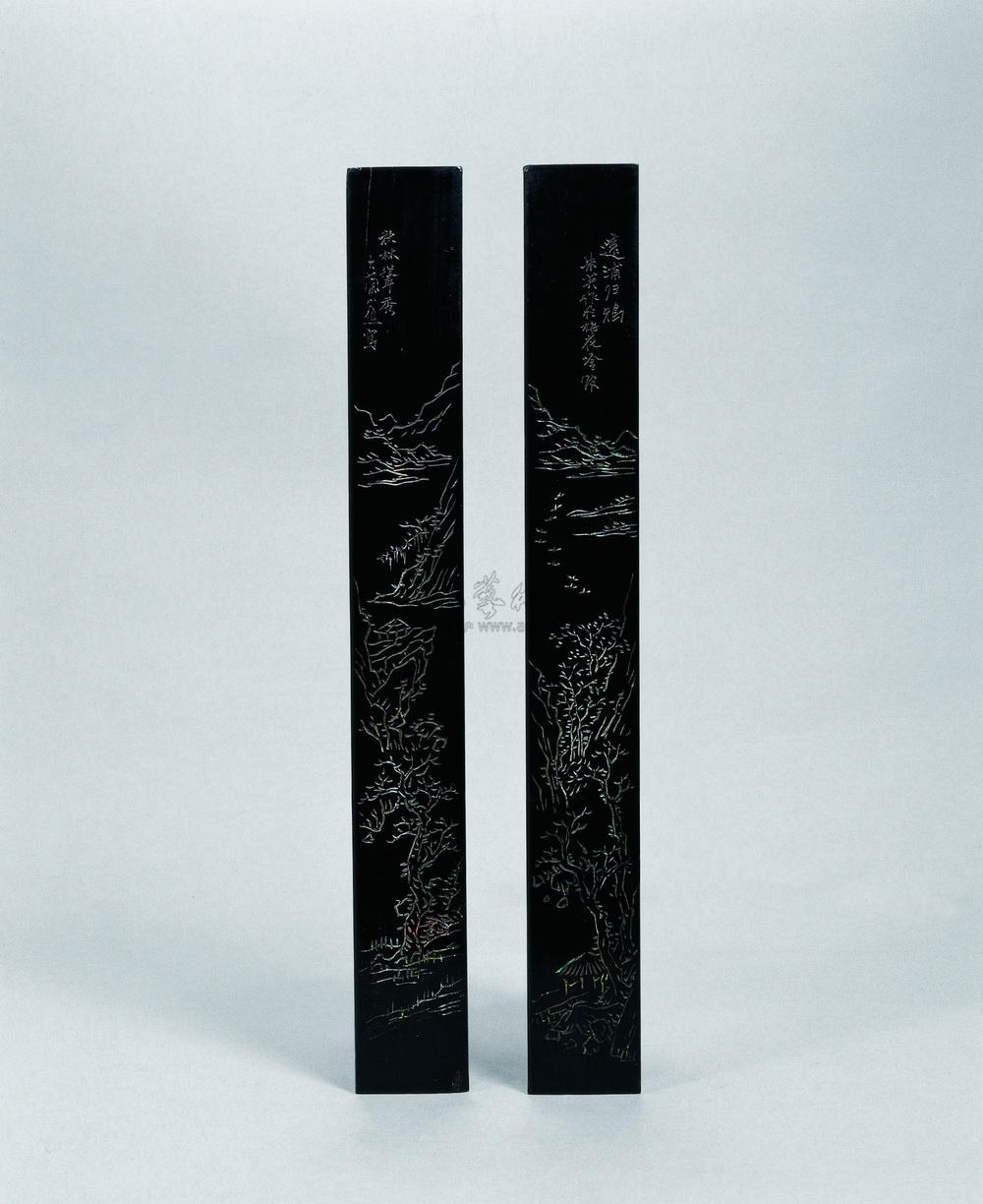 【清 乌木山水镇纸 (一对)】拍卖品_图片_价格_鉴赏_笔墨纸砚_雅昌