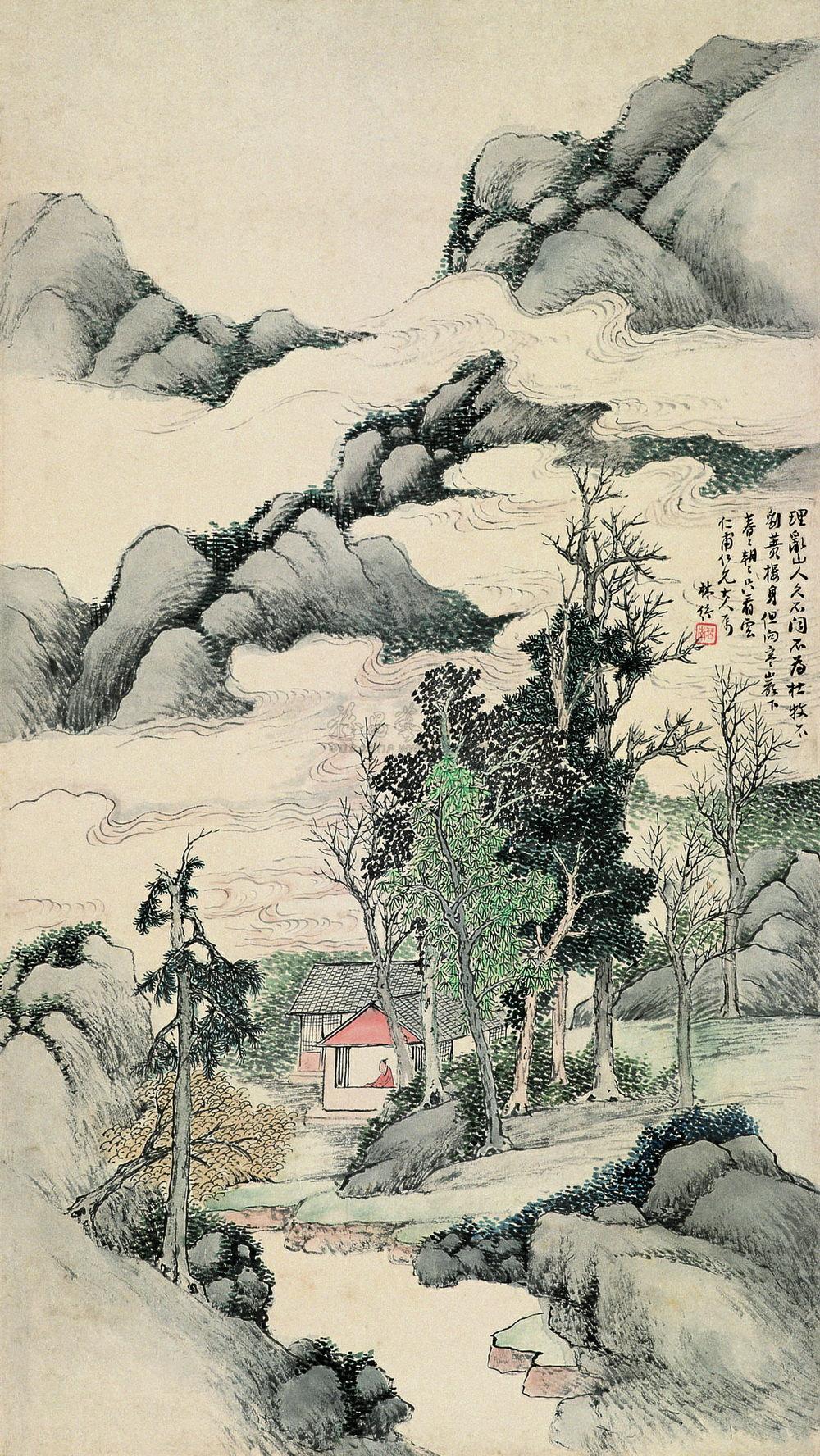 0610 云山悟道图 立轴 设色纸本
