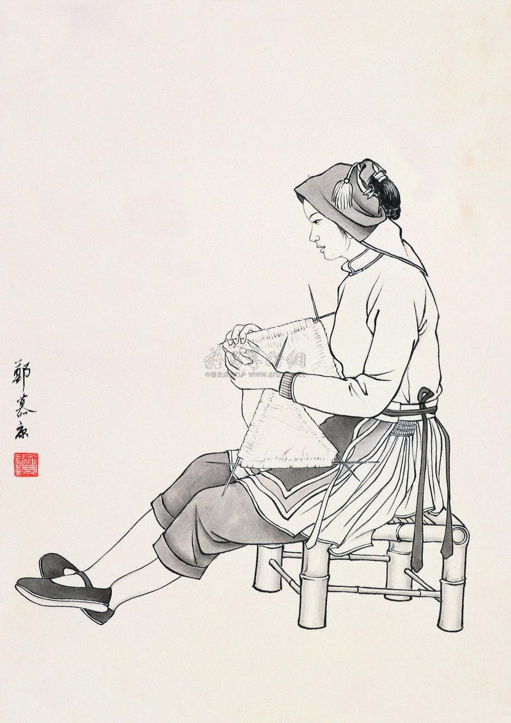 【织毛衣 镜心 水墨纸本】拍卖品_图片_价格_鉴赏_绘画_雅昌艺术品