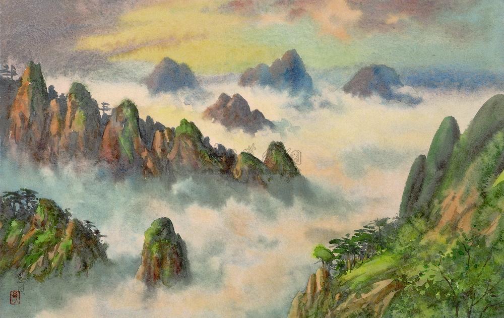 00031960年作黄山云海纸本水彩