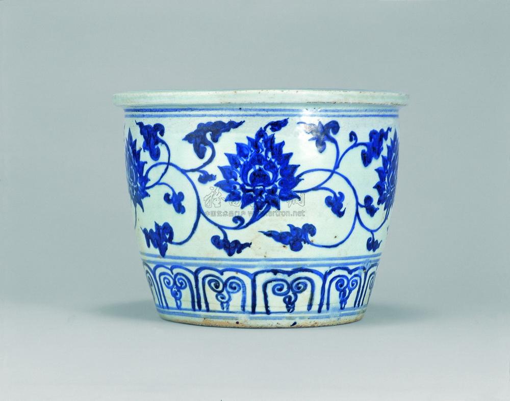 【明宣德/天顺 青花缠枝莲纹大花盆】拍卖品_图片_价格_鉴赏_明代青花
