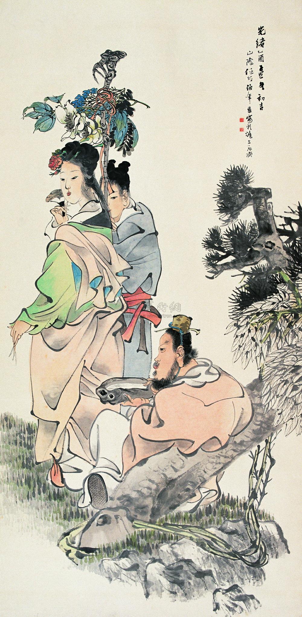 1105署年乙酉1885年作贵妇出游图立轴设色纸本