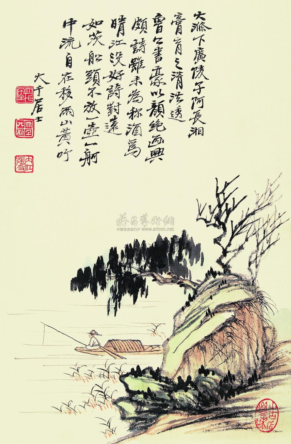 225江中垂钓图册页设色纸本