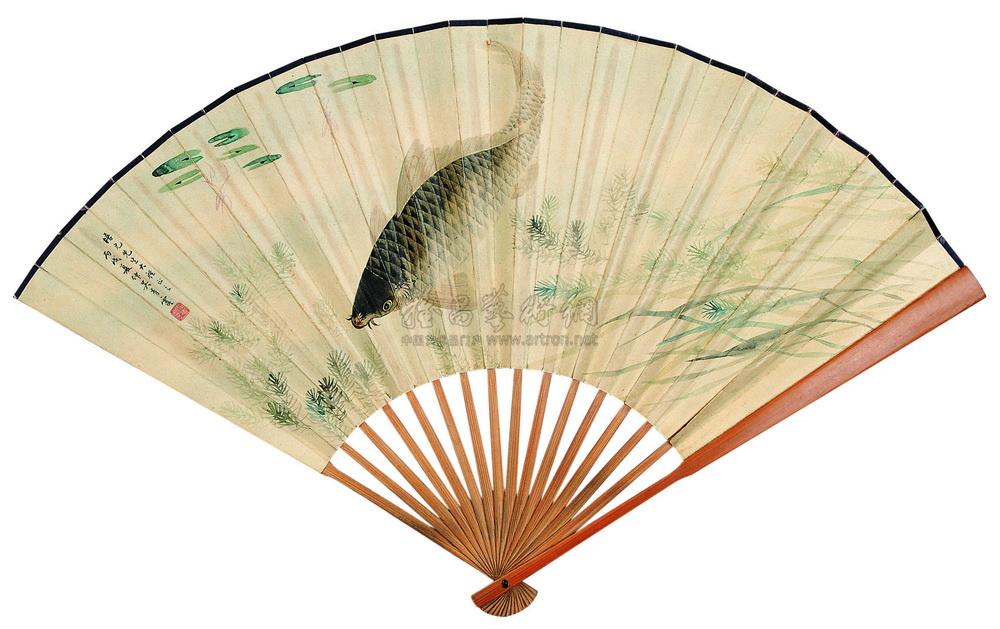 625 1946年作 鲤鱼 扇面 设色纸本