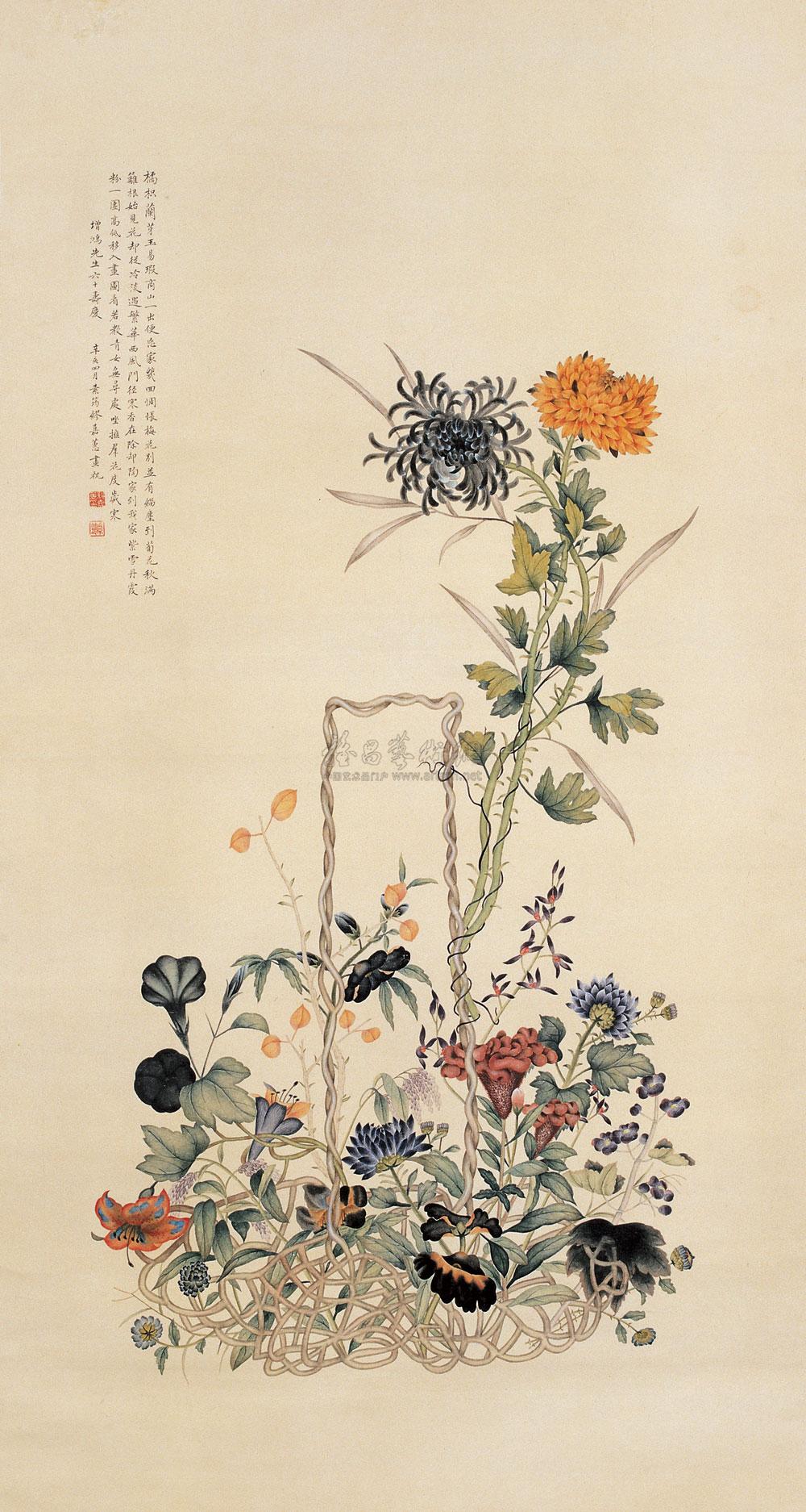 01691911年作花团锦簇图立轴设色纸本