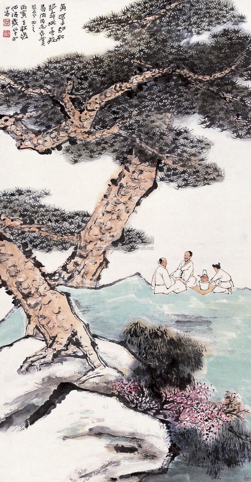 04801986年作松荫论道图立轴设色纸本