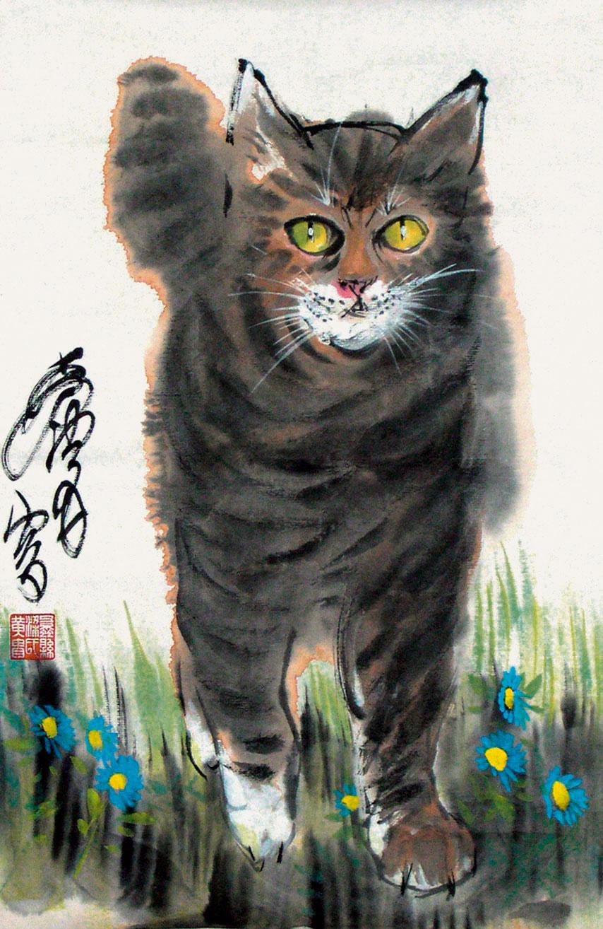688猫镜心设色纸本