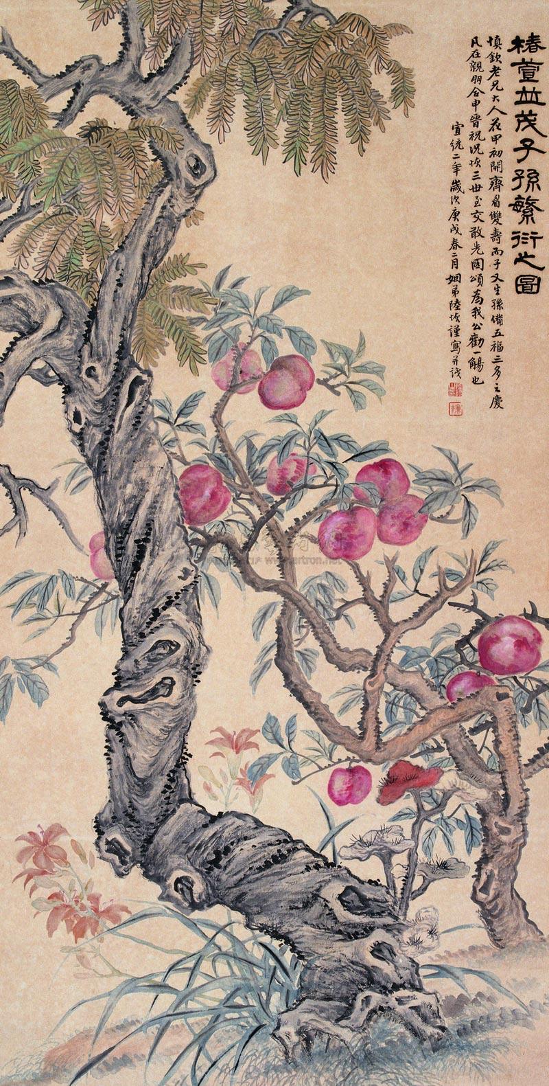1910年作椿萱并茂立轴设色纸本 拍卖品 图片 价格 鉴赏 绘画 雅昌艺术品拍卖网