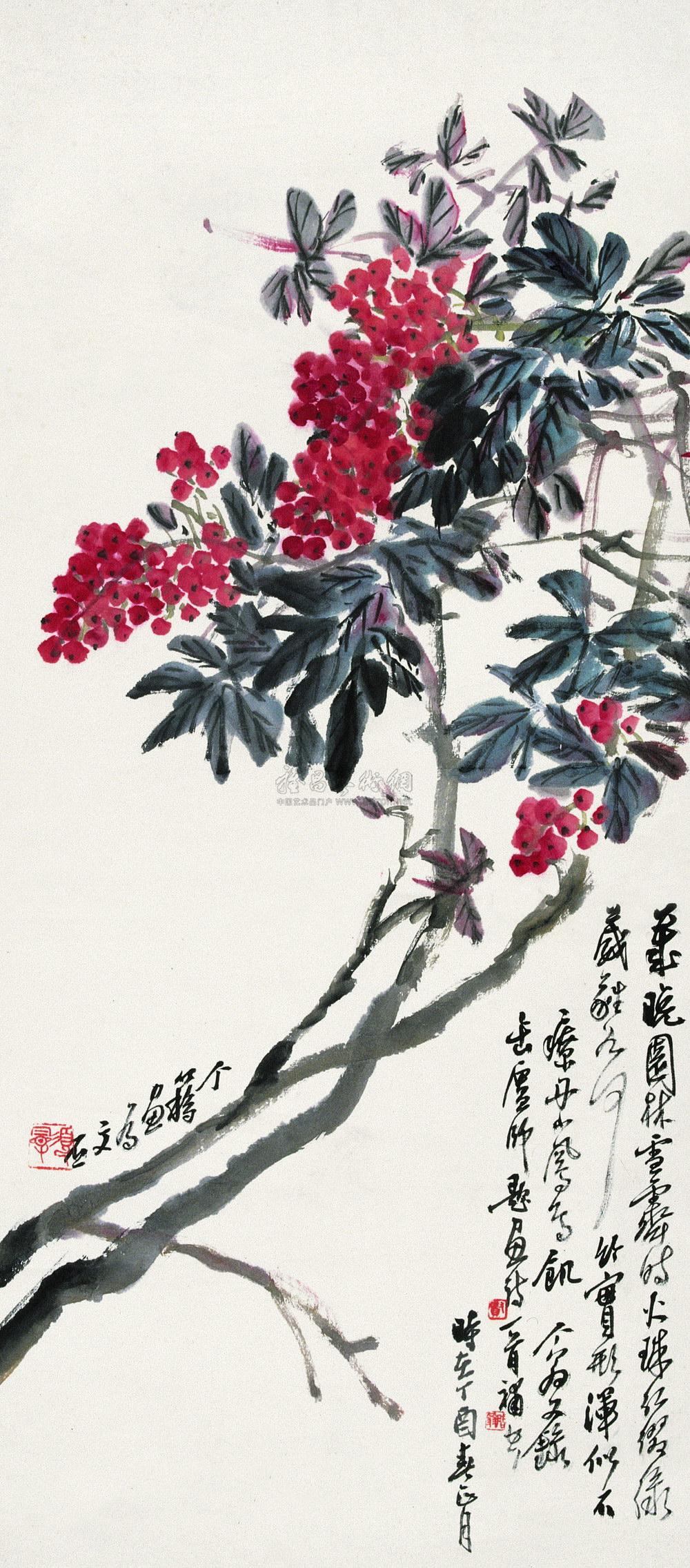 018 岁寒天竺图 立轴 设色纸本