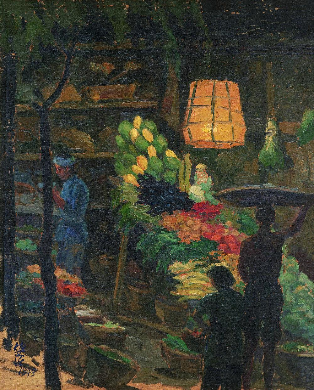0101943年夜市布面油画