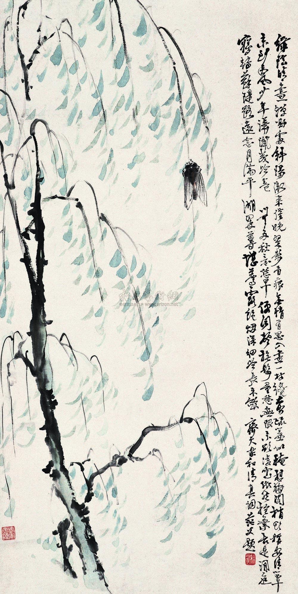 1085 绿柳鸣蝉图 立轴 设色纸本