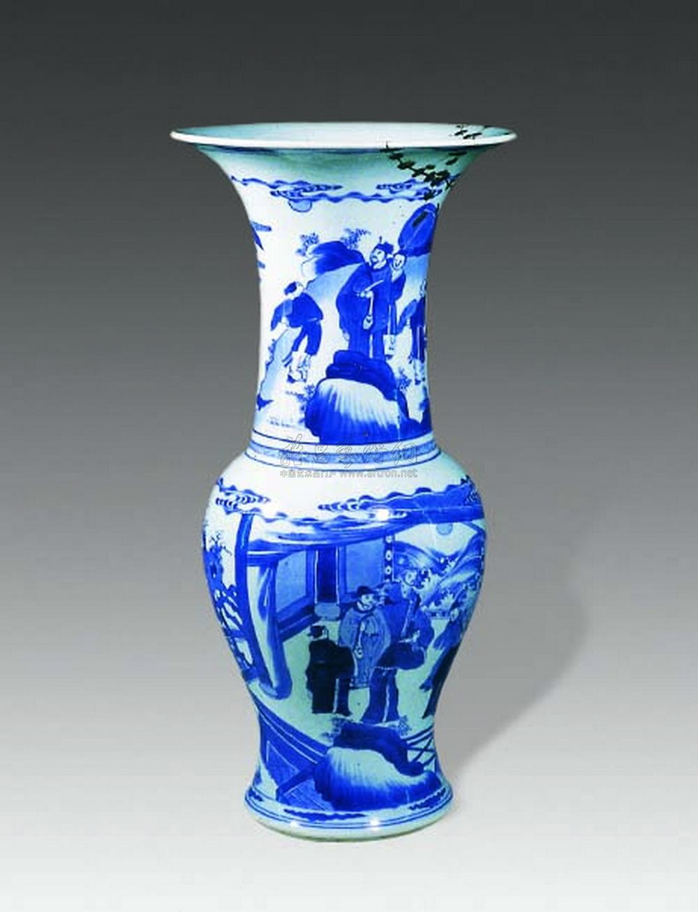 【清康熙 青花人物花觚】拍卖品_图片_价格_鉴赏_清代青花瓷器_雅昌
