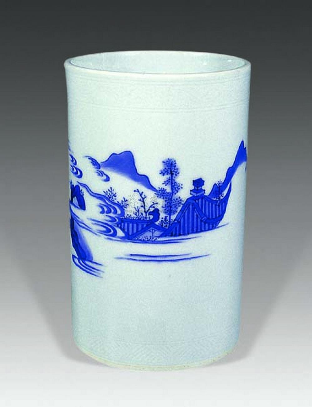 【明崇祯 青花仙人乘槎笔筒】拍卖品_图片_价格_鉴赏_明代青花瓷器