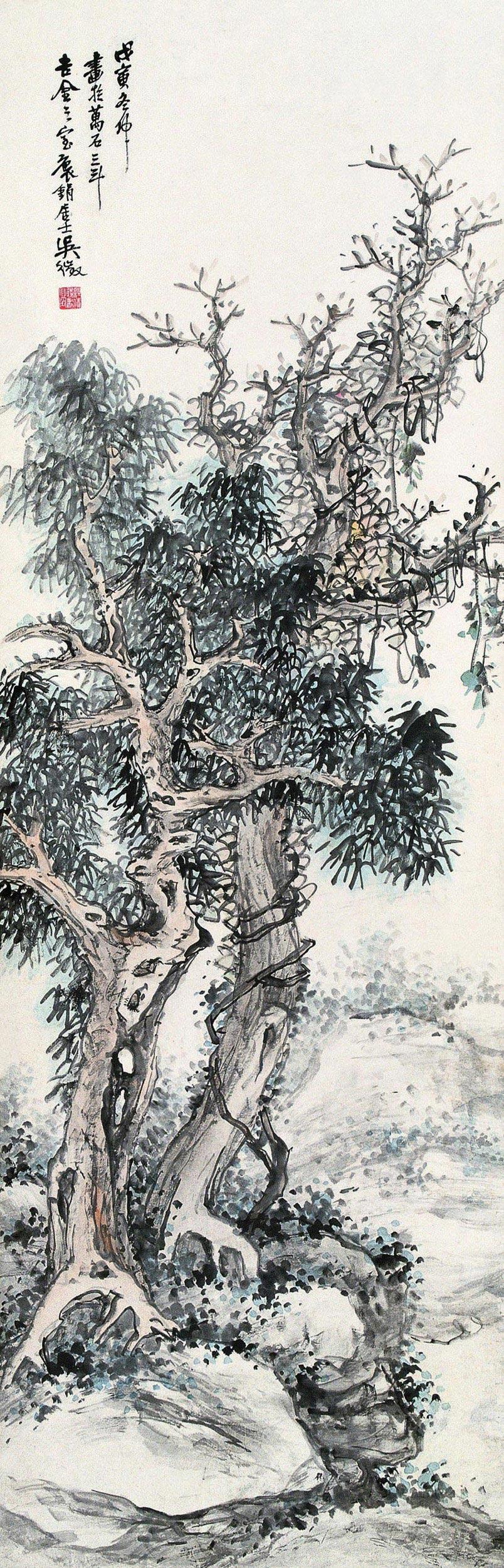 【1938年 古树苍藤 立轴 设色纸本】拍卖品_图片_价格_鉴赏_绘画_雅昌