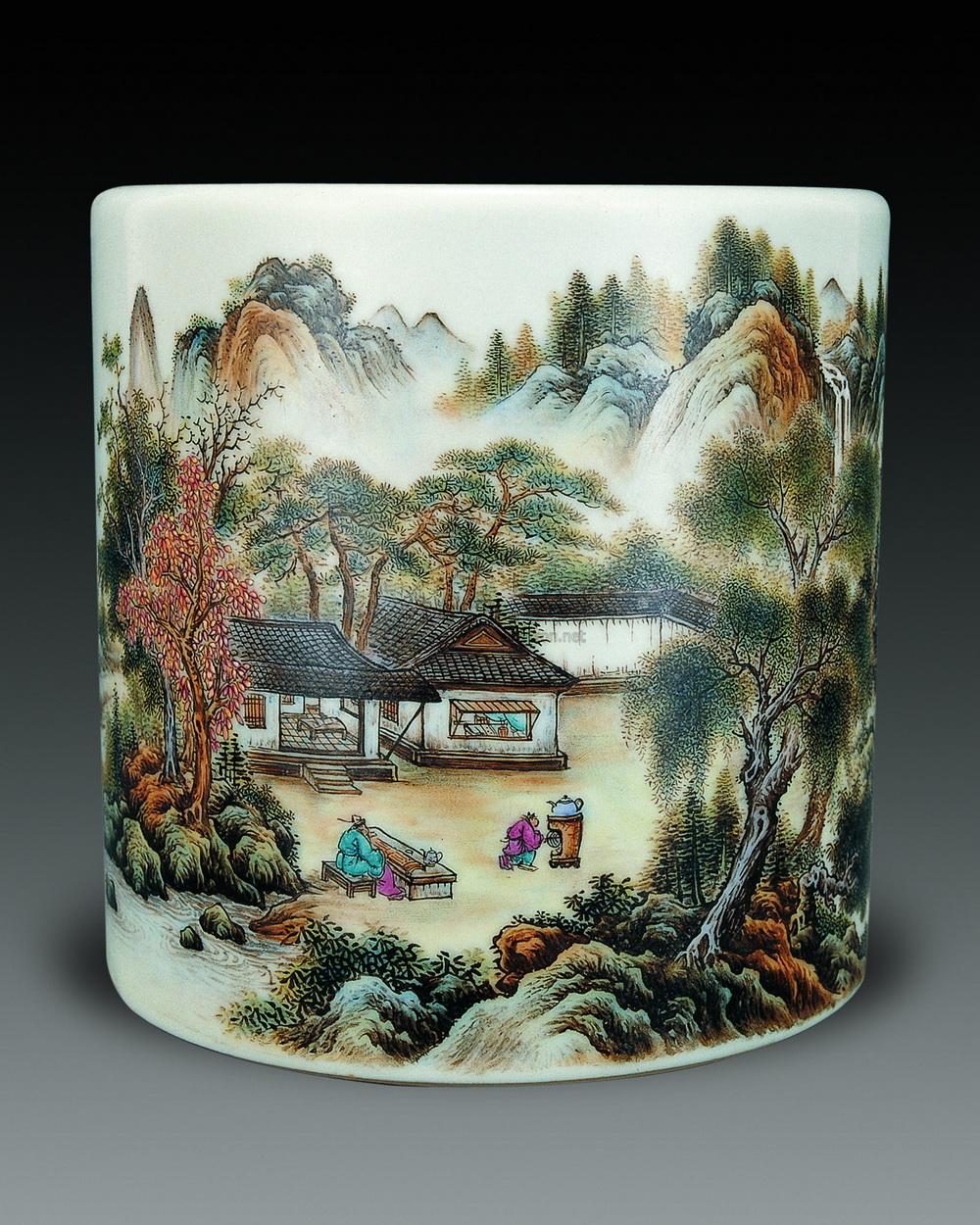 张志汤山水人物笔筒】拍卖品_图片_价格_鉴赏_现当代及其它瓷器_雅昌