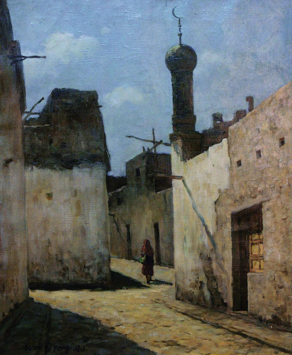 喀什古城油画一条街图片