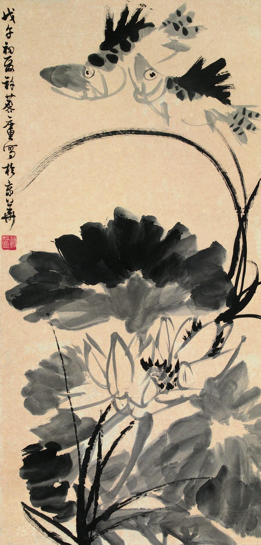 1897荷花鳜鱼肥立轴水墨纸本