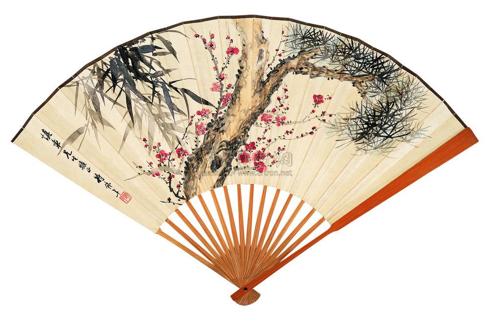 1691 甲申(1944) 岁寒三友 行书 扇面 设色纸本