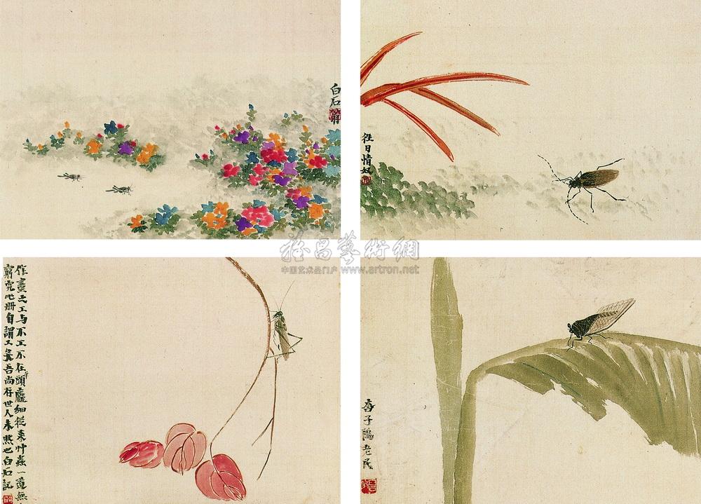 草虫册册页 四开 设色绢本 拍卖品 图片 价格 鉴赏 绘画 雅昌艺术品拍卖网