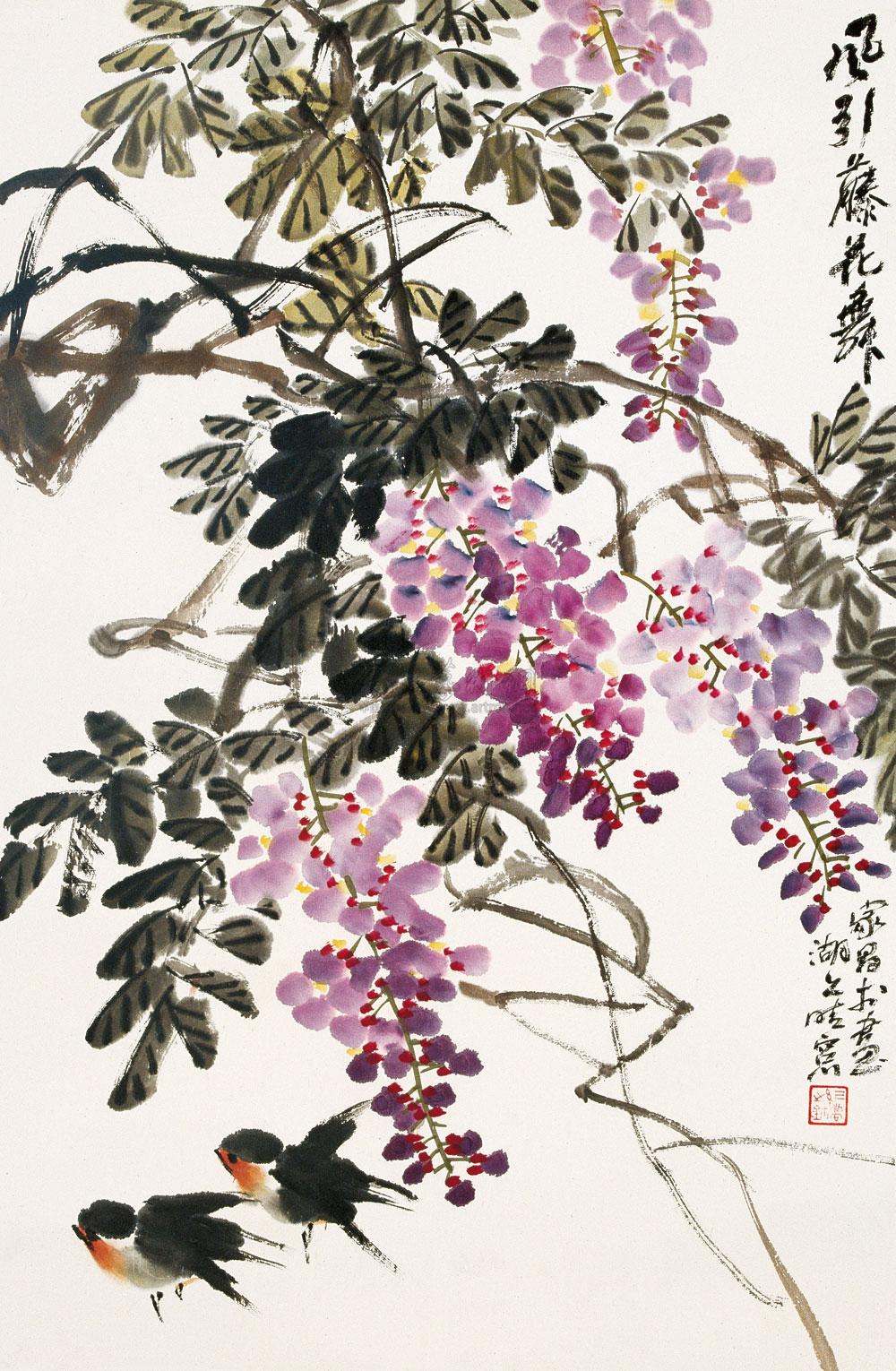 0732 紫藤花舞 立轴 设色纸本