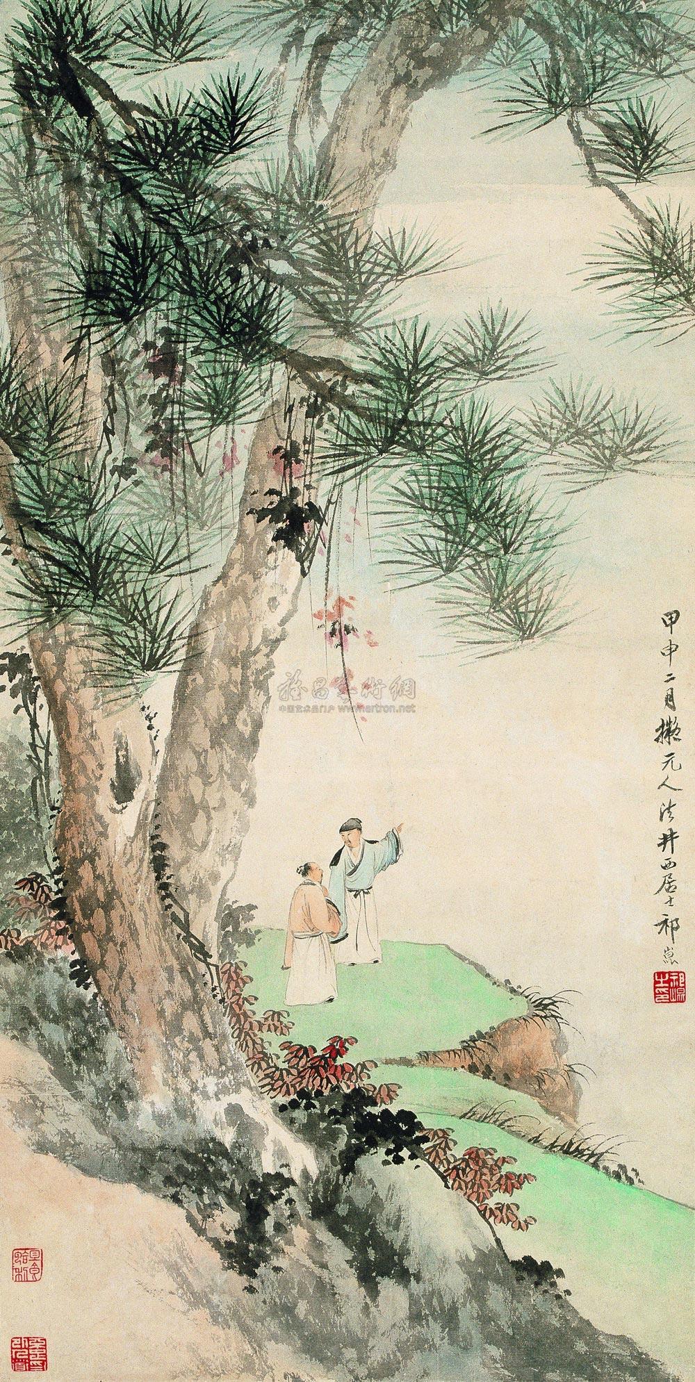 1735 松下高士图 立轴 设色纸本