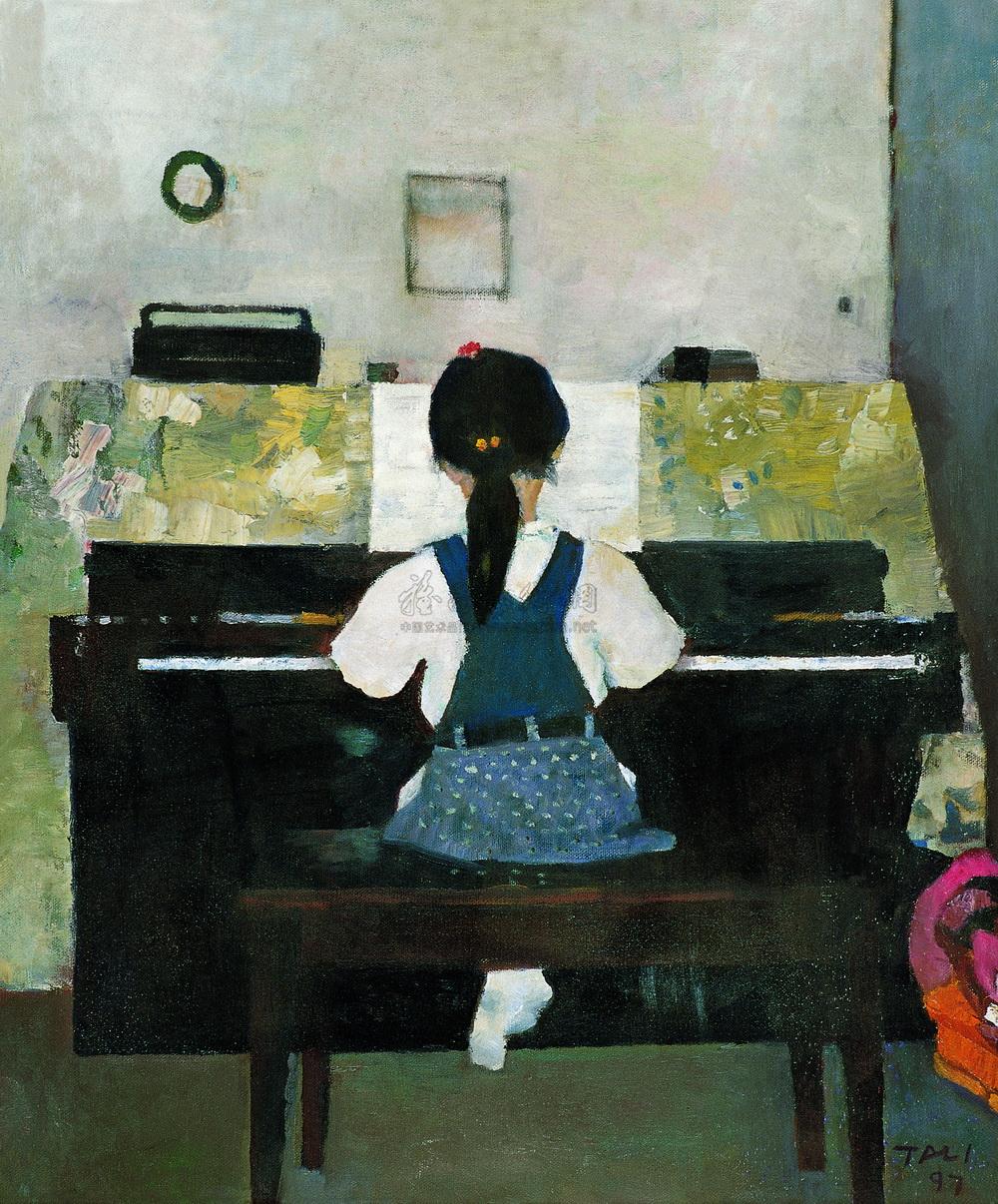 0812 1997年作 弹钢琴的小女孩 布面 油画