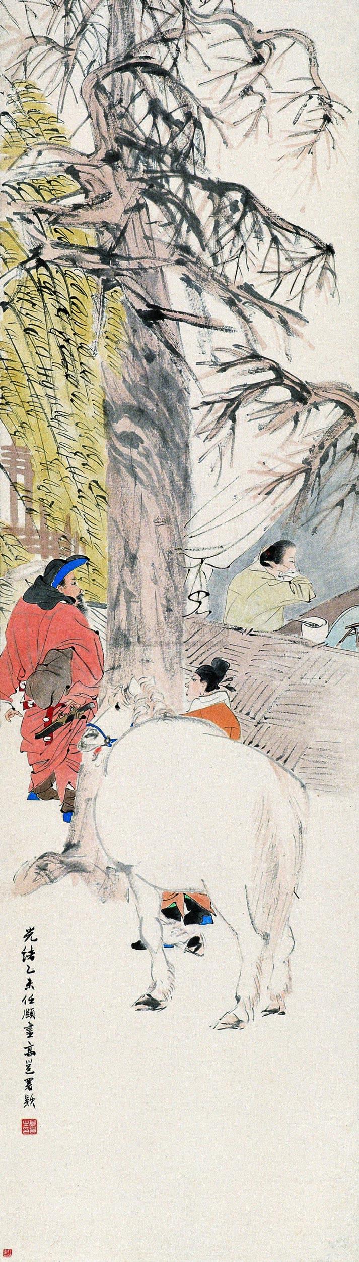 2178乙未1895年作风尘三侠图立轴设色纸本