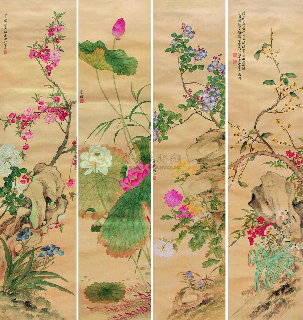 【四季花卉 立轴 设色绢本】拍卖品_图片_价格_鉴赏_绘画_雅昌艺术品