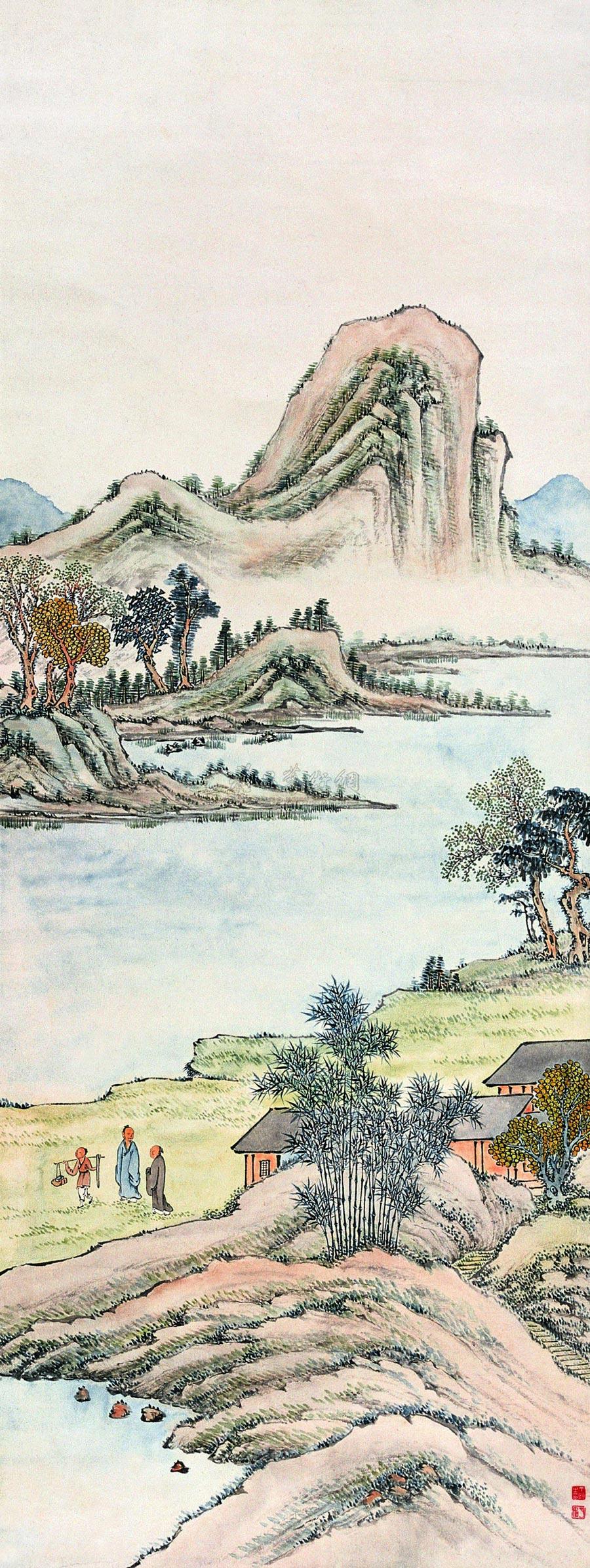 0036 青山绿水 立轴 设色纸本
