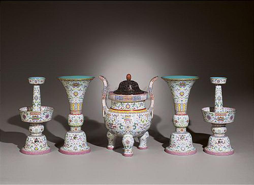 粉彩折枝花卉八宝纹五供】拍卖品_图片_价格_鉴赏_清代粉彩瓷器_雅昌