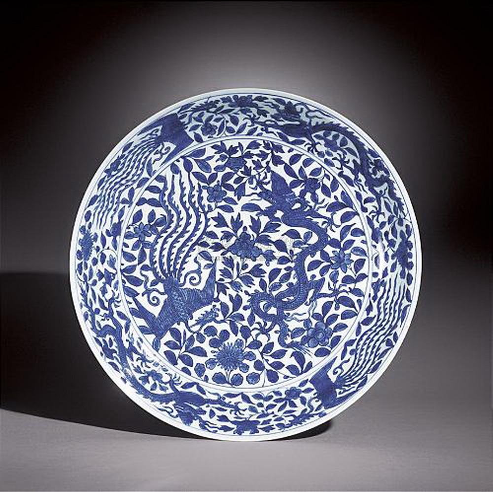 【明万历 青花穿花龙凤纹大盘】拍卖品_图片_价格_鉴赏_明代青花瓷器