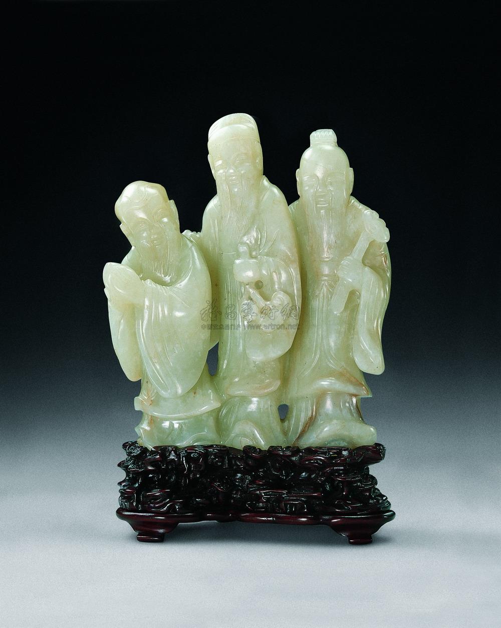 0544 清 青白玉雕福禄寿三星像摆件