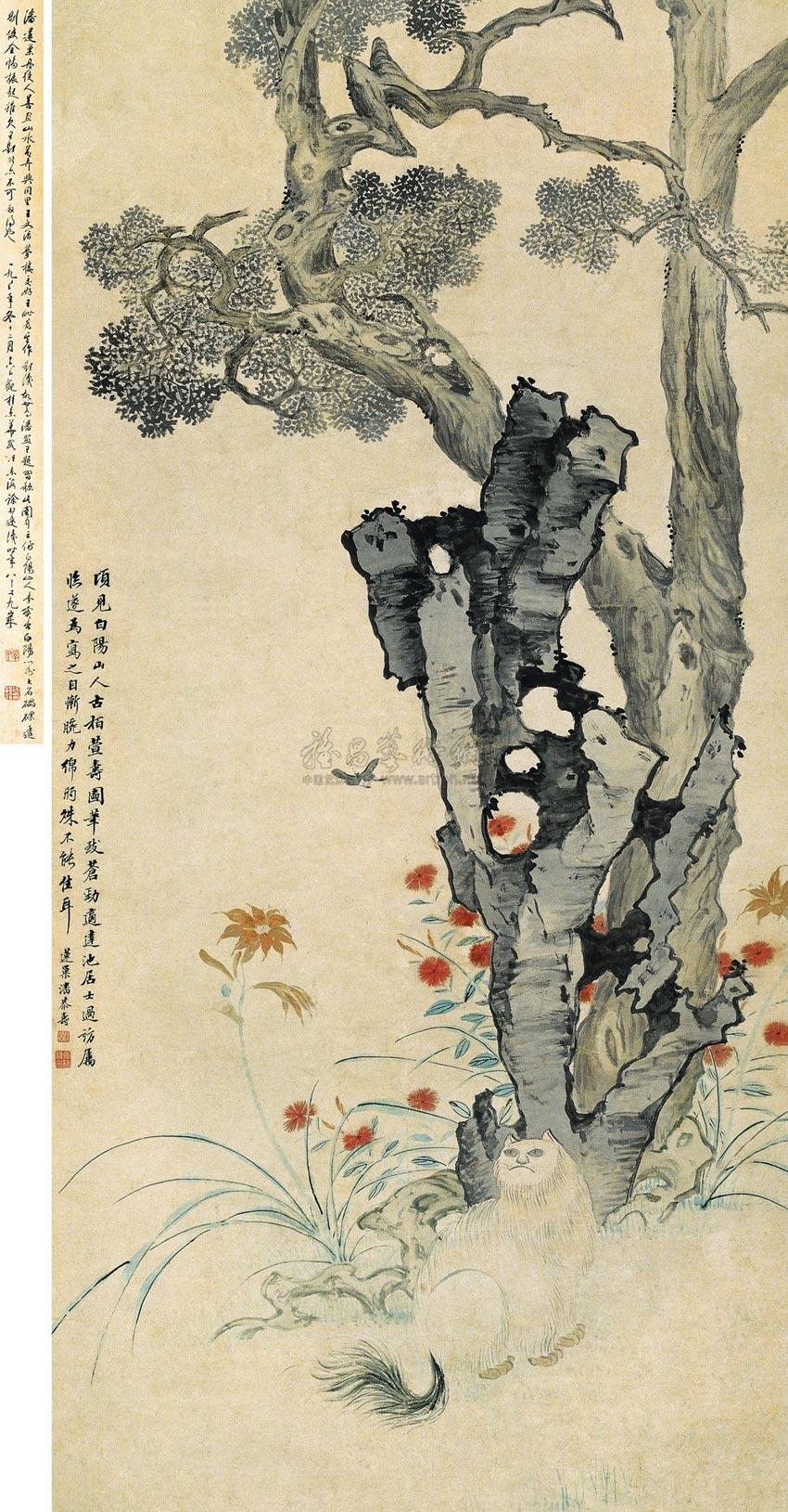 0456古柏萱寿立轴设色纸本