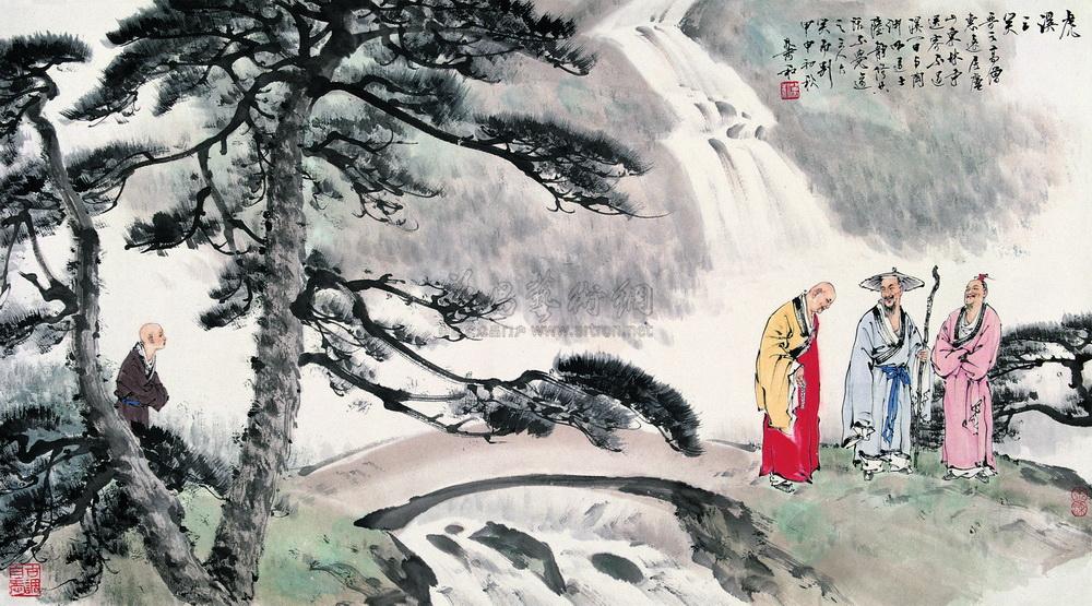 09212004年作虎溪三笑镜心设色纸本