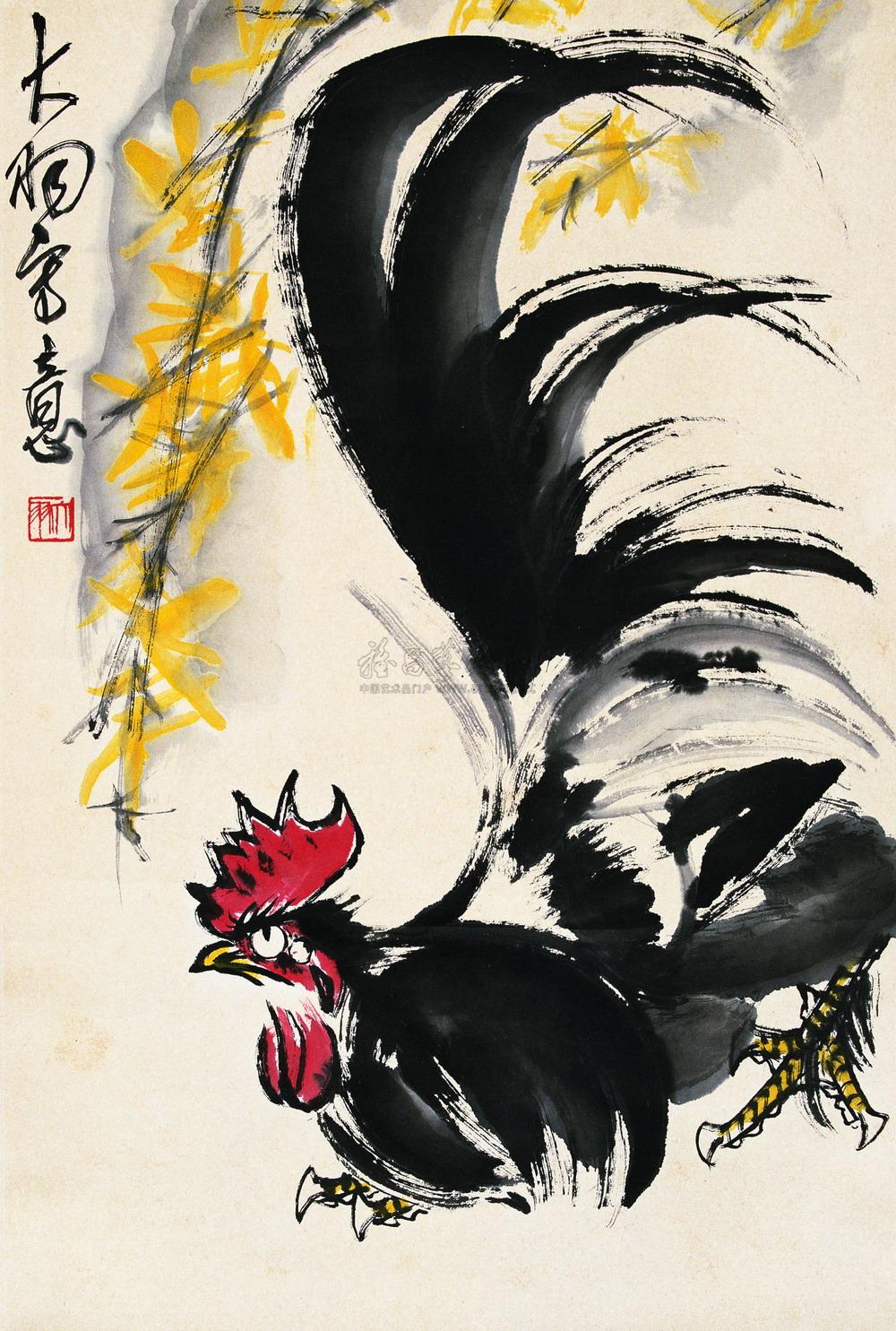 0983 雄鸡报晓 立轴 设色纸本