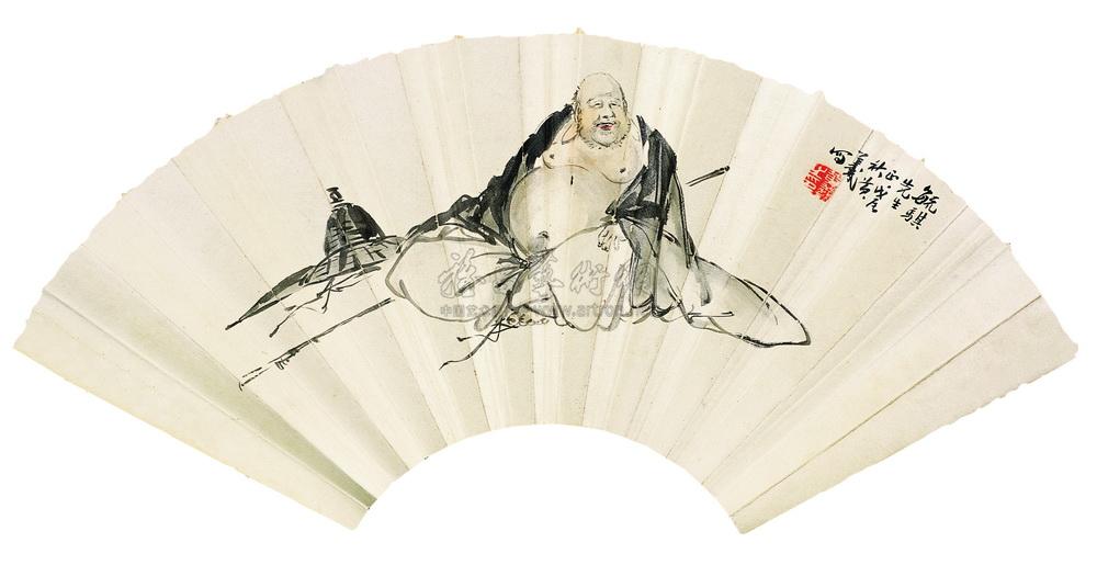 0138 坐地弥勒 扇面 设色纸本