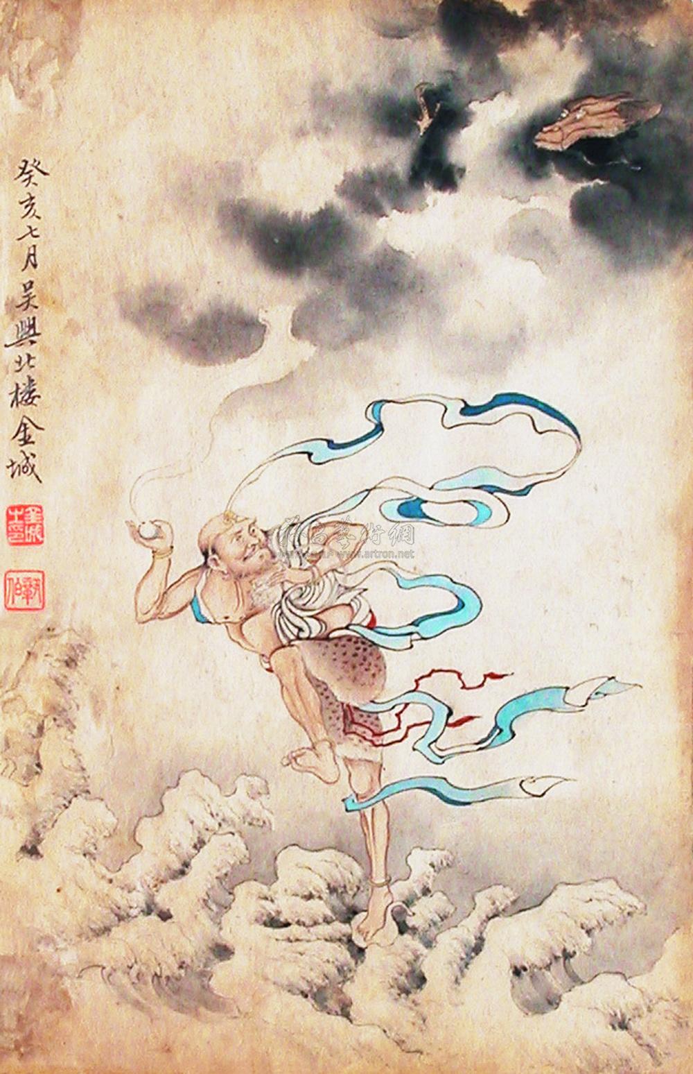 0326降龙罗汉镜心设色纸本