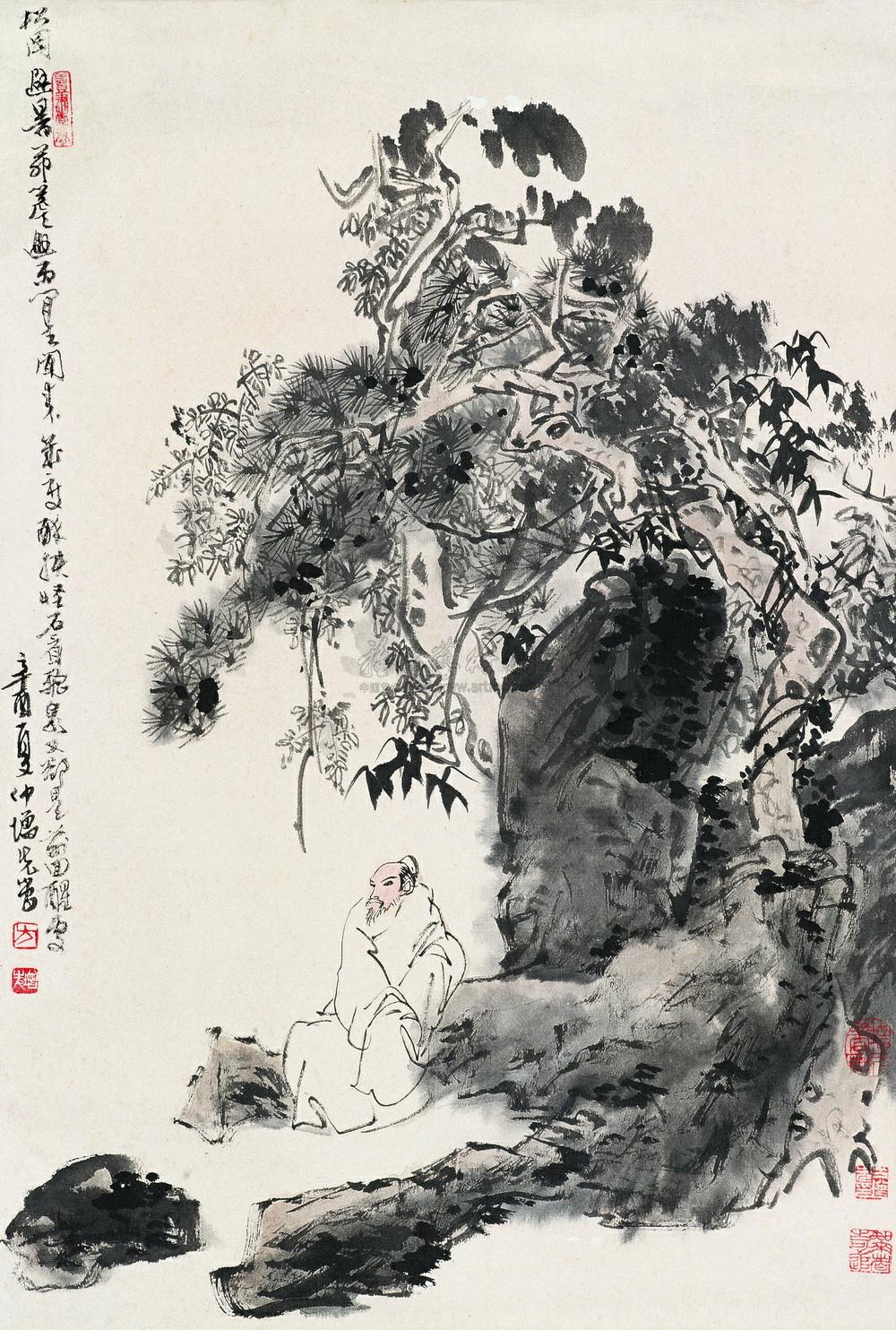 0010 辛酉(1981年)作 高士图 立轴 设色纸本