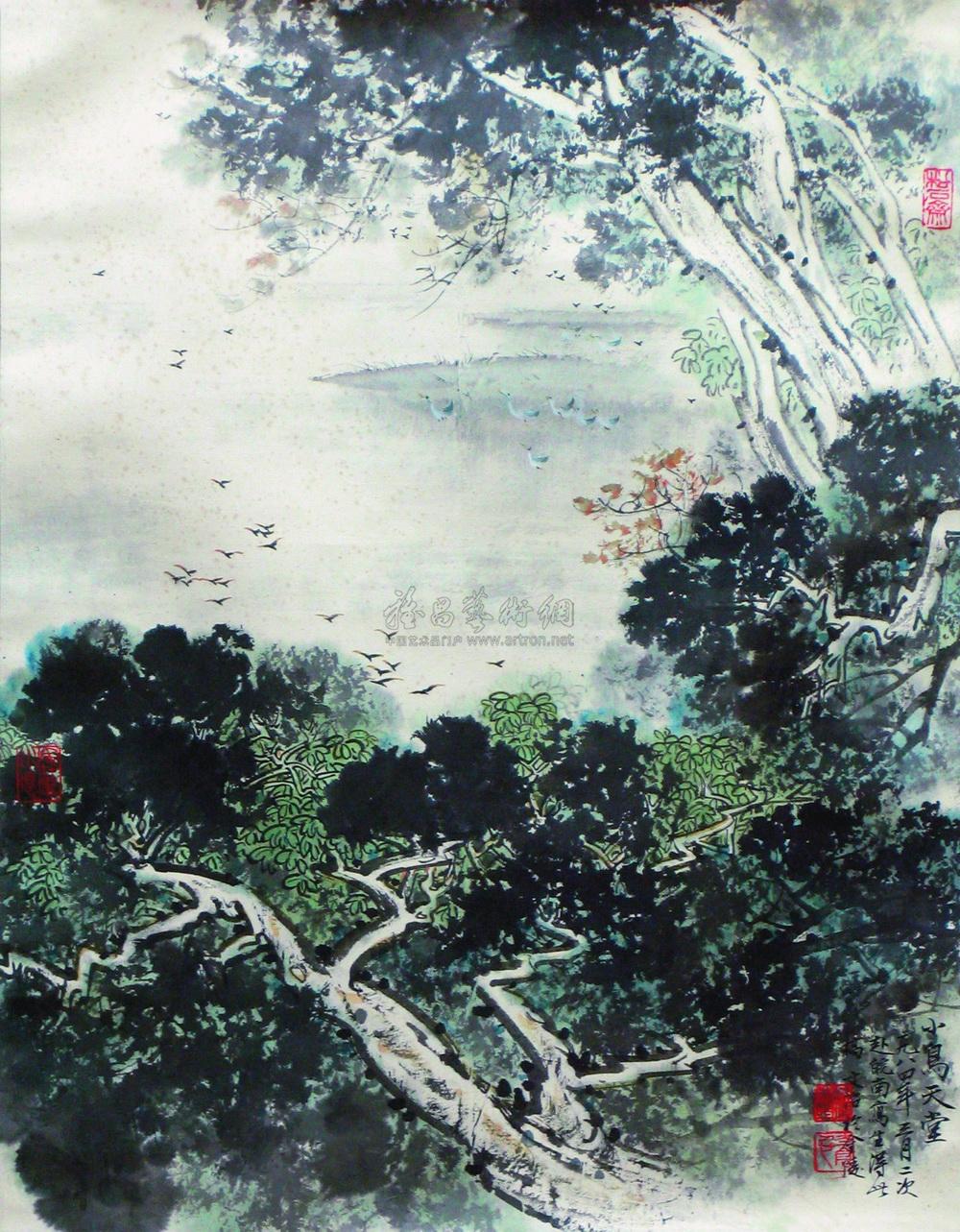 【小鸟天堂 立轴 设色纸本】拍卖品_图片_价格_鉴赏_绘画_雅昌艺术品