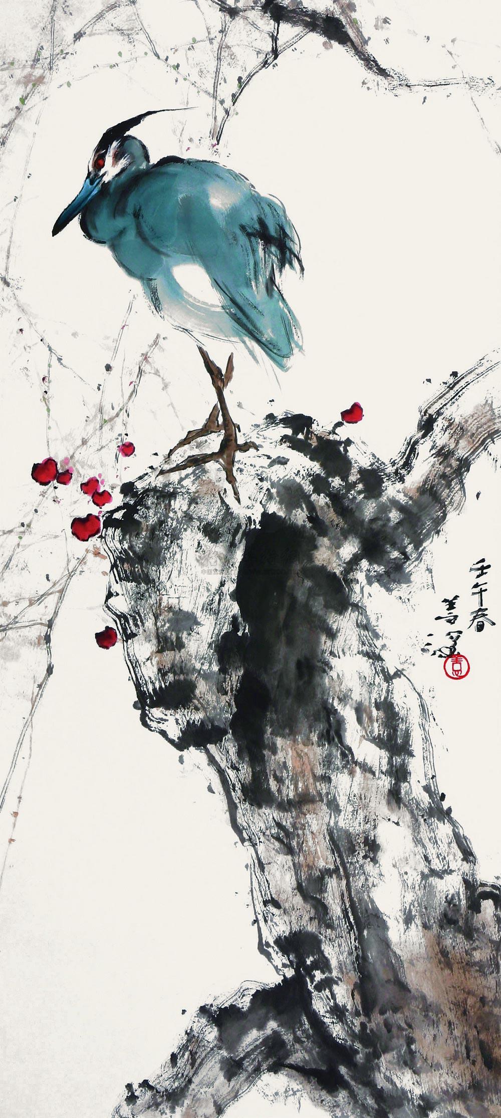 0249壬午2002年作独立寒秋立轴设色纸本
