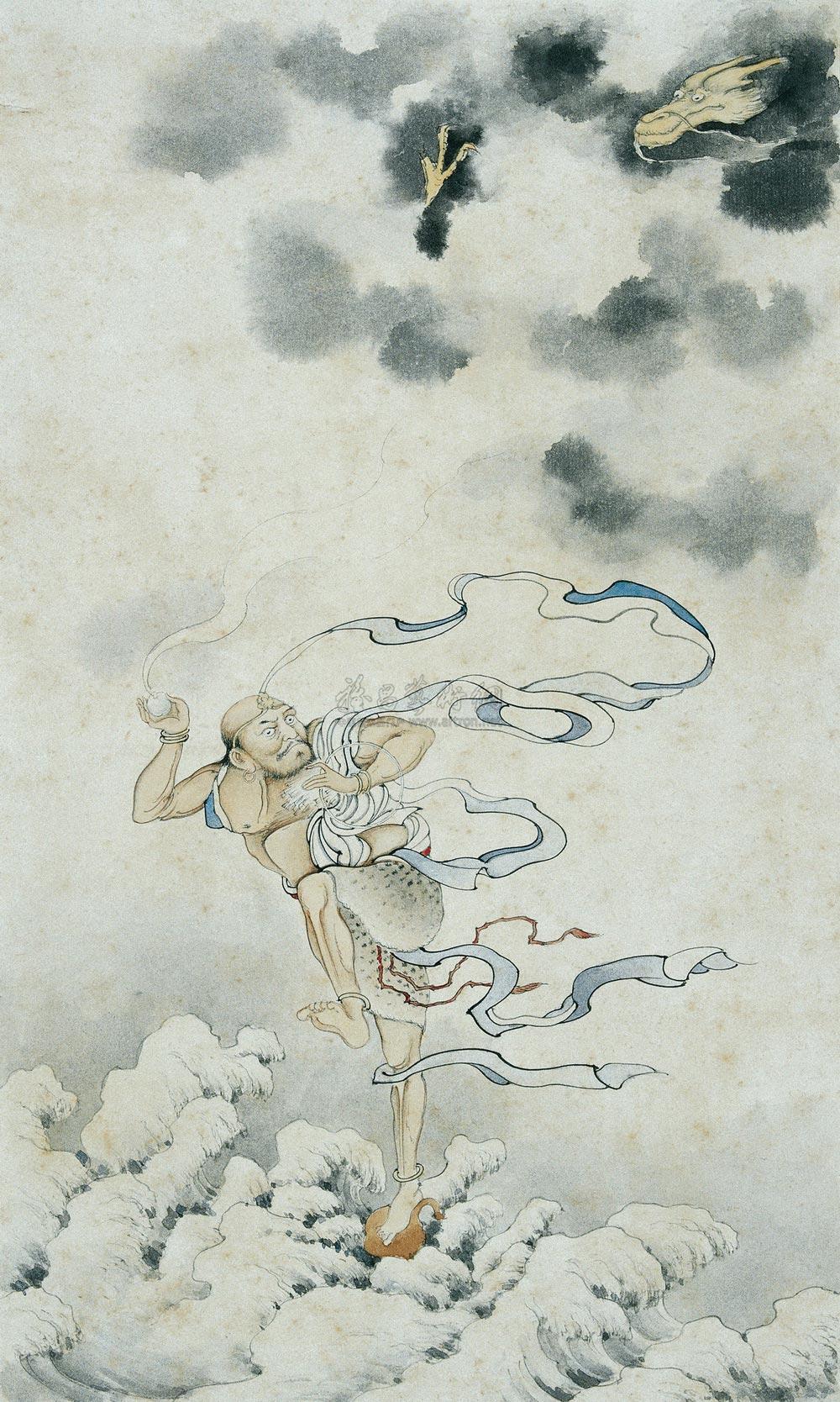 【神仙闹海图画稿 镜心 设色纸本】拍卖品_图片_价格_鉴赏_绘画_雅昌